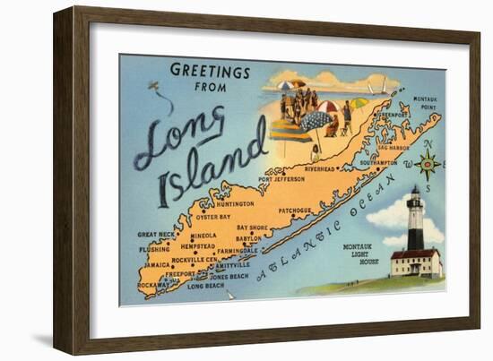 Greetings from Long Island, New York, Map-null-Framed Art Print