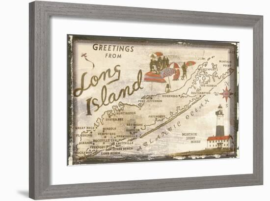 Greetings from Long Island-Vintage Vacation-Framed Art Print