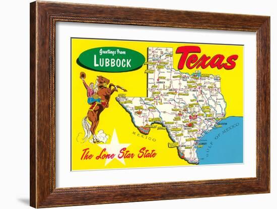 Greetings from Lubbock, Texas, Map-null-Framed Art Print