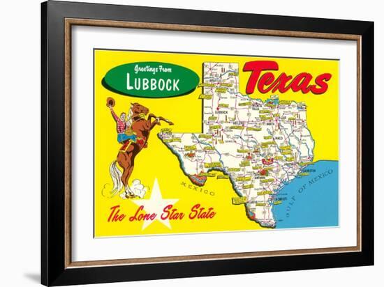 Greetings from Lubbock, Texas, Map-null-Framed Art Print