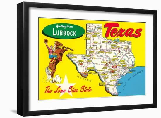 Greetings from Lubbock, Texas, Map-null-Framed Art Print