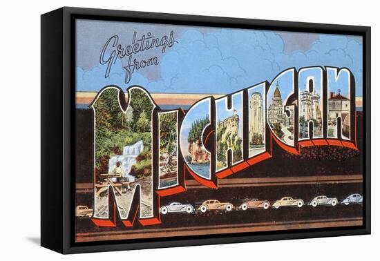 Greetings from Michigan-null-Framed Stretched Canvas