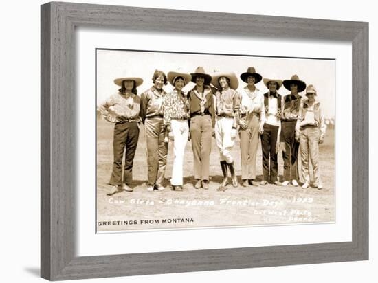 Greetings from Montana, Cowgirls-null-Framed Art Print
