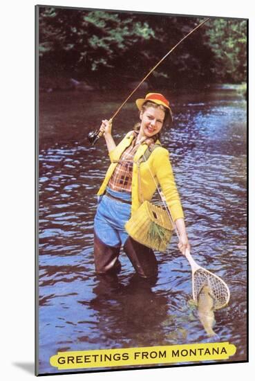 Greetings from Montana, Fishing Lady, Montana-null-Mounted Art Print