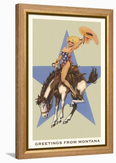 Greetings from Montana, Lady Rider-null-Framed Stretched Canvas