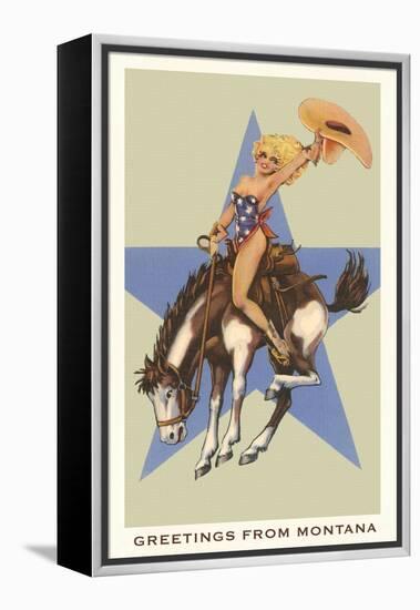 Greetings from Montana, Lady Rider-null-Framed Stretched Canvas