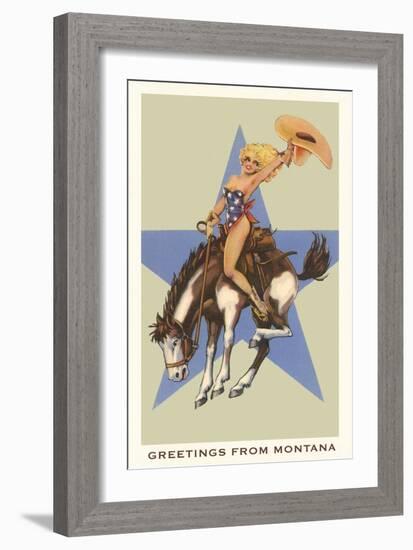 Greetings from Montana, Lady Rider-null-Framed Art Print
