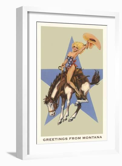 Greetings from Montana, Lady Rider-null-Framed Art Print