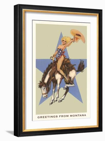 Greetings from Montana, Lady Rider-null-Framed Art Print