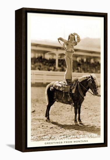 Greetings from Montana, Little Girl Roping on Pony-null-Framed Stretched Canvas