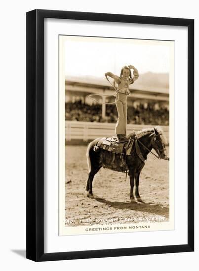 Greetings from Montana, Little Girl Roping on Pony-null-Framed Premium Giclee Print