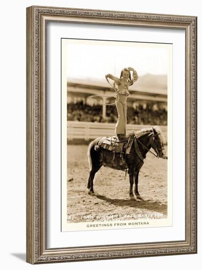 Greetings from Montana, Little Girl Roping on Pony-null-Framed Art Print