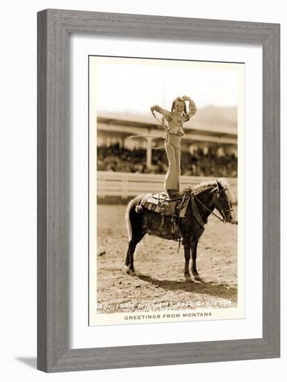 Greetings from Montana, Little Girl Roping on Pony-null-Framed Art Print