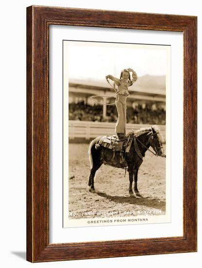 Greetings from Montana, Little Girl Roping on Pony-null-Framed Art Print