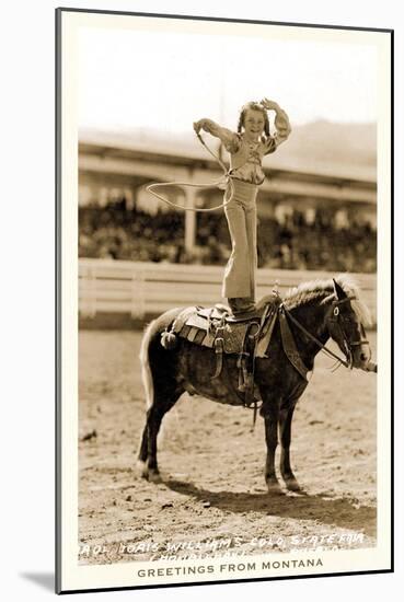 Greetings from Montana, Little Girl Roping on Pony-null-Mounted Art Print