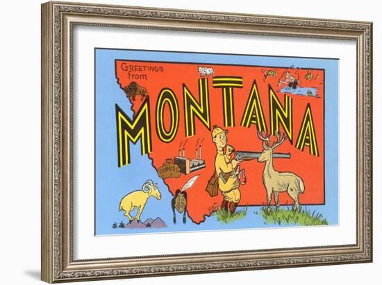 Greetings from Montana, Map-null-Framed Art Print