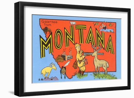 Greetings from Montana, Map-null-Framed Art Print