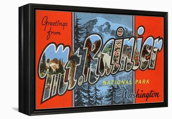 Greetings from Mt. Rainier National Park, Washington-null-Framed Premier Image Canvas