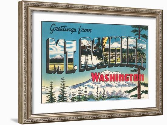 Greetings from Mt. Rainier, Washington-null-Framed Art Print