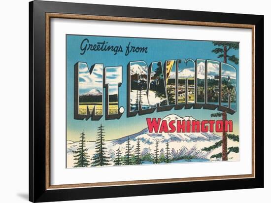 Greetings from Mt. Rainier, Washington-null-Framed Art Print