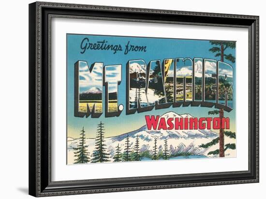 Greetings from Mt. Rainier, Washington-null-Framed Art Print