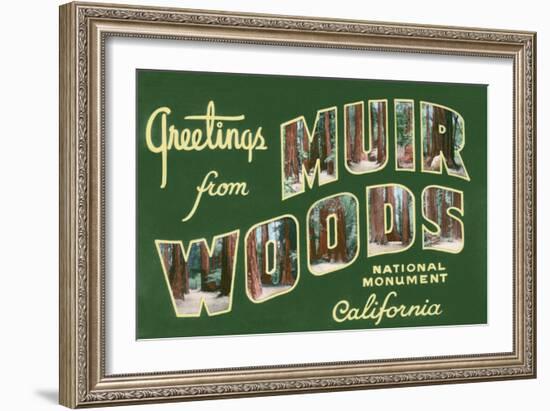 Greetings from Muir Woods National Monument, California-Lantern Press-Framed Art Print