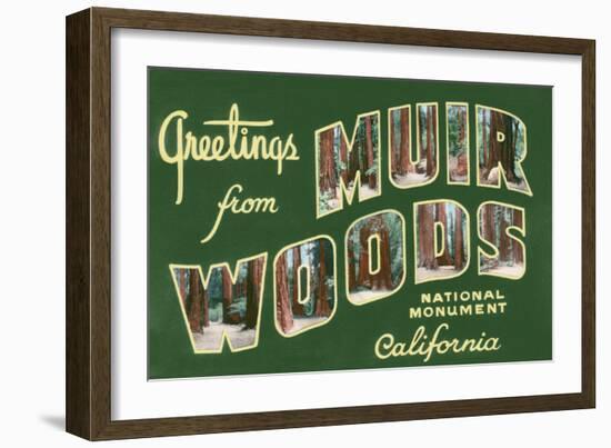 Greetings from Muir Woods National Monument, California-Lantern Press-Framed Art Print