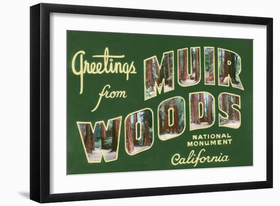 Greetings from Muir Woods National Monument, California-Lantern Press-Framed Art Print