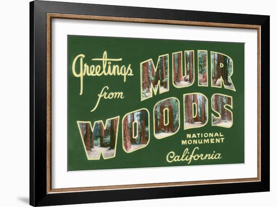 Greetings from Muir Woods National Monument, California-Lantern Press-Framed Art Print