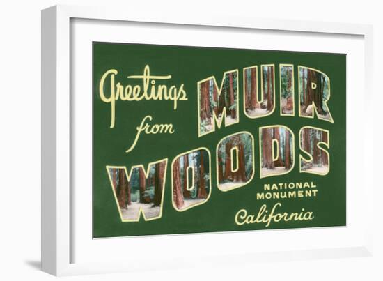 Greetings from Muir Woods National Monument, California-Lantern Press-Framed Art Print