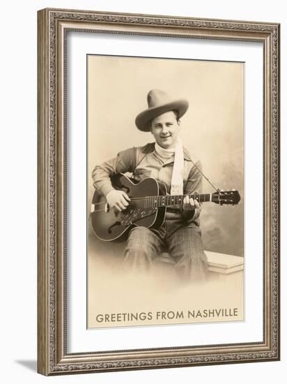 Greetings from Nashville, Singing Cowboy with Guitar-null-Framed Art Print