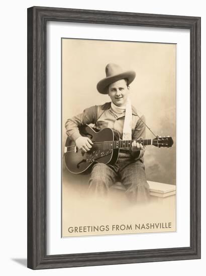 Greetings from Nashville, Singing Cowboy with Guitar--Framed Art Print