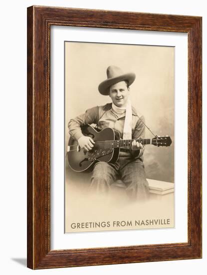 Greetings from Nashville, Singing Cowboy with Guitar-null-Framed Art Print