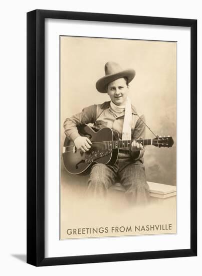 Greetings from Nashville, Singing Cowboy with Guitar-null-Framed Art Print