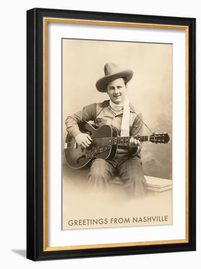 Greetings from Nashville, Singing Cowboy with Guitar-null-Framed Art Print