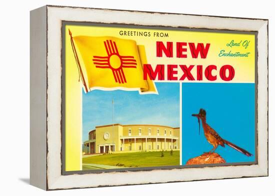 Greetings from New Mexico, Roadrunner and Roundhouse-null-Framed Stretched Canvas