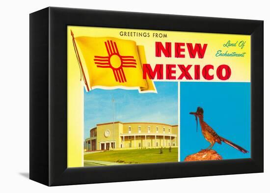 Greetings from New Mexico, Roadrunner and Roundhouse-null-Framed Stretched Canvas