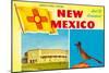 Greetings from New Mexico, Roadrunner and Roundhouse-null-Mounted Art Print