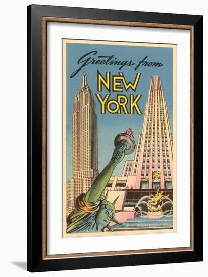 Greetings From New York with Statue of Liberty-null-Framed Art Print