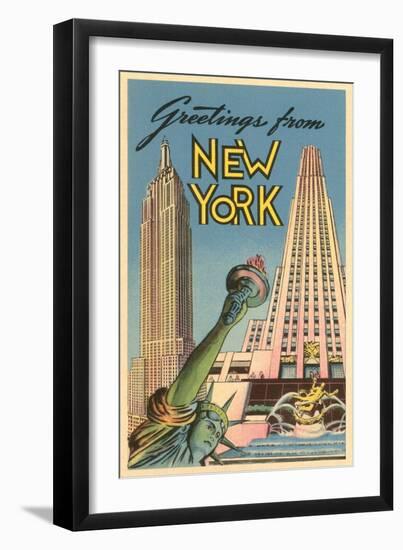 Greetings From New York with Statue of Liberty-null-Framed Art Print