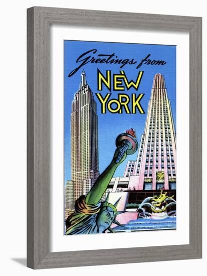 Greetings From New York-Curt Teich & Company-Framed Art Print