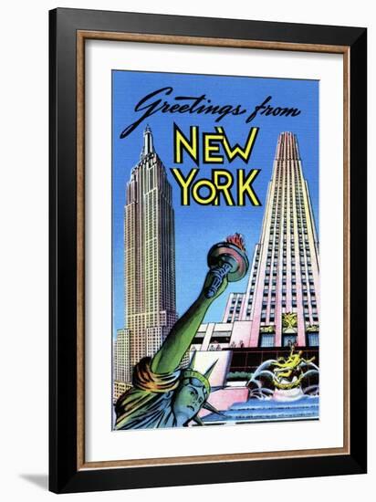 Greetings From New York-Curt Teich & Company-Framed Art Print