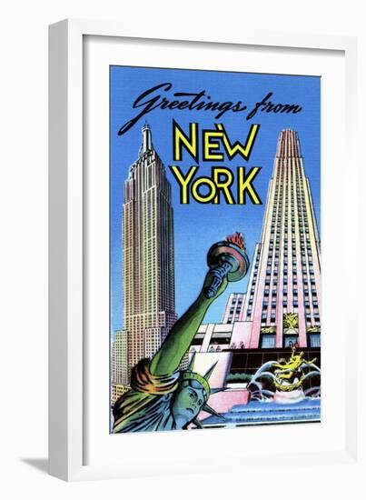 Greetings From New York-Curt Teich & Company-Framed Art Print