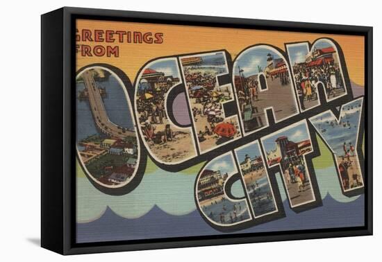 Greetings from Ocean City-Lantern Press-Framed Stretched Canvas