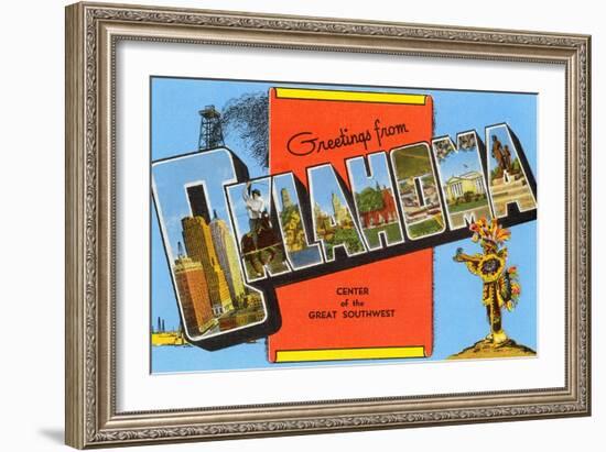 Greetings from Oklahoma, Center of the Great Southwest-null-Framed Giclee Print