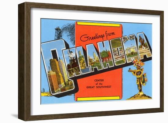 Greetings from Oklahoma, Center of the Great Southwest-null-Framed Giclee Print