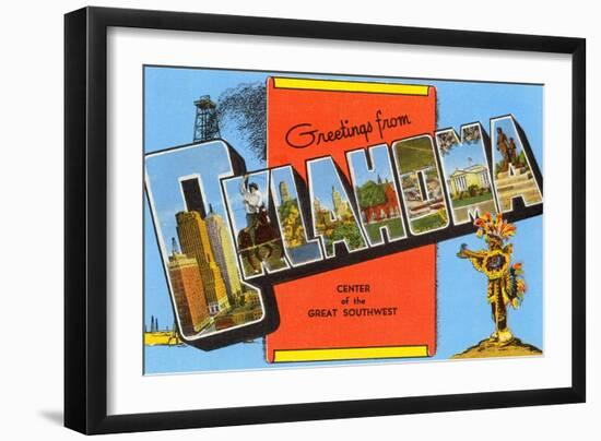 Greetings from Oklahoma, Center of the Great Southwest-null-Framed Giclee Print