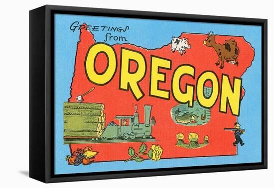 Greetings from Oregon, Map-null-Framed Stretched Canvas