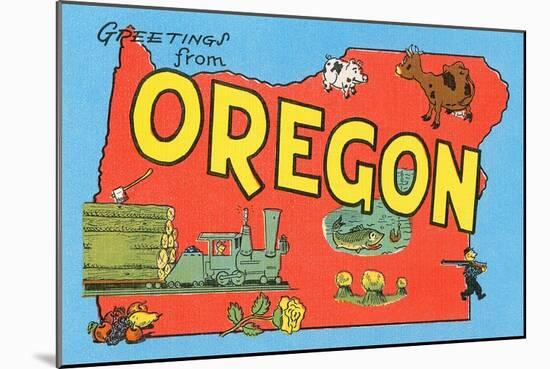 Greetings from Oregon, Map-null-Mounted Art Print