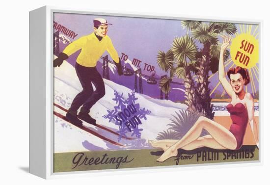 Greetings from Palm Springs, Skier and Swimmer-null-Framed Stretched Canvas